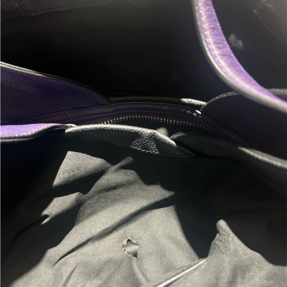 Purple leather Coach Edie shoulder bag featuring silver-tone hardware. - Picture 10 of 10